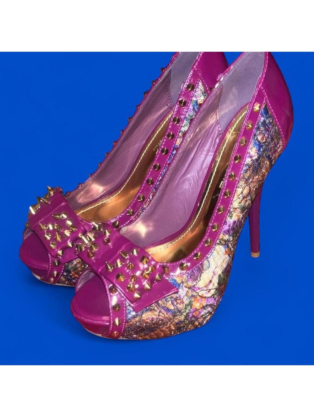 Goldfish Purple floral embroidered and studded platforms